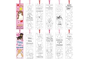 X1ZUUE 75Pcs Valentine Color Your Own Bookmarks for Kids Cute Dog Theme DIY Coloring Blank Bookmark Classroom Art Craft Supplies for Teacher Student Valentine’s Day Party Reward Goodie Fillers Exchange Gift