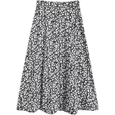 Milumia Girl's Cute Summer Boho Ditsy Floral High Waisted A Line Flare Midi Skirt Flowy Long Skirt