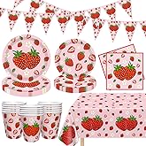 83PCS Strawberry Theme Party Supplies Strawberry Birthday Party Tableware Set Berry Sweet Birthday Decorations Sweet Fruit Theme Party Supply for 1st Baby Shower Serves 20 Guests