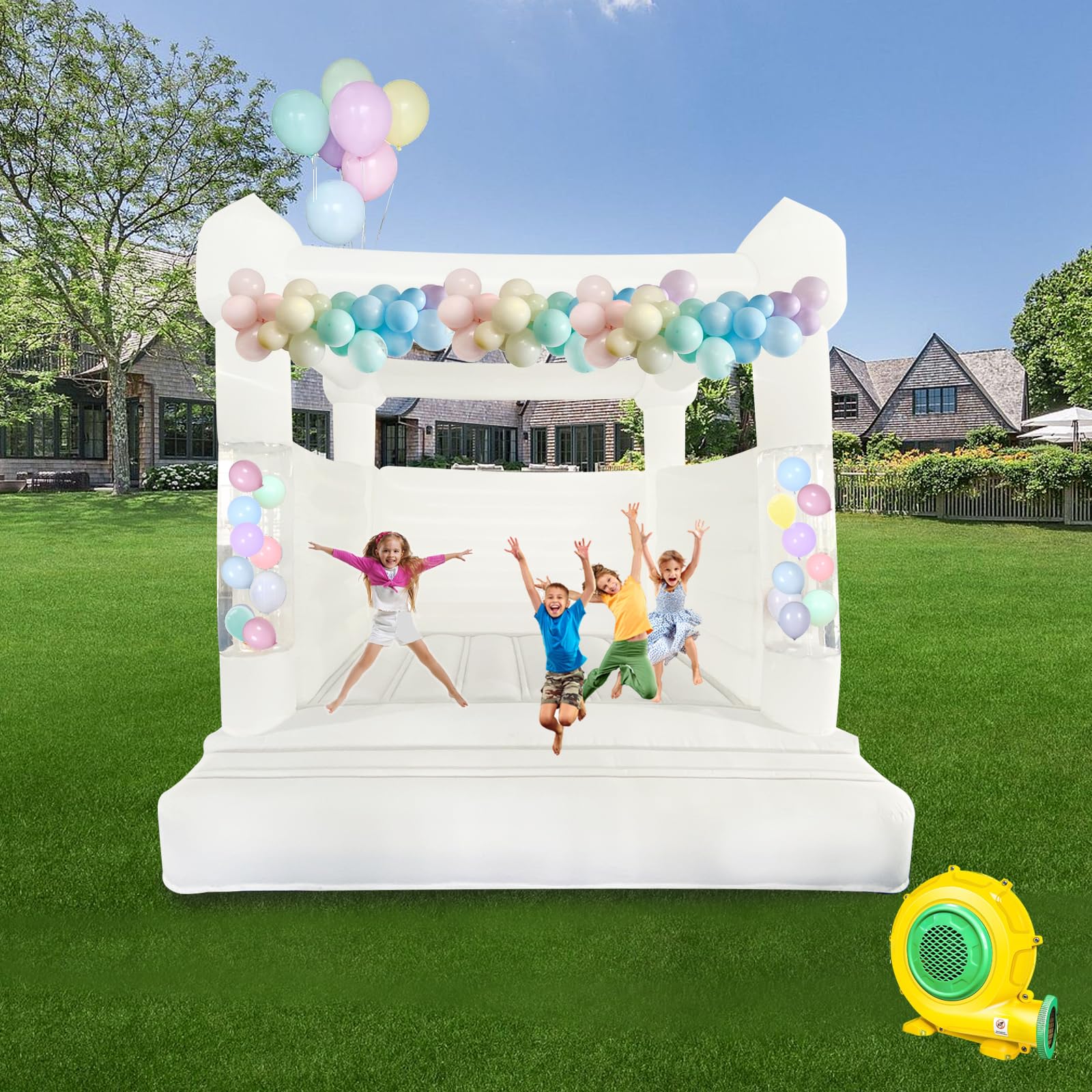 Photo 1 of 10FT Large White Bounce House Castle for Adults Kids Commercial, Inflatable Bounce House with Blower, Inflatable Bouncy Castle for Wedding Birthday Party Decor (10x10x10 FT)