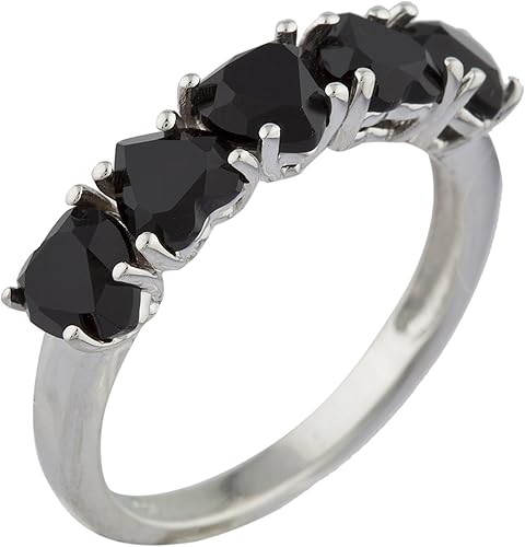 Amazon Com 5 Hearts Genuine Black Onyx Heart Ring 925 Sterling Silver Rhodium Finish Jewelry