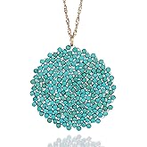 Niumike Handmade Crystal Circle Pendant Necklace for Women Disc Long Statement Necklaces with Box