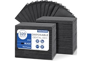 TENKAIWICK 320 Pack Disposable Dental Bibs 13"x18"，3-Ply Waterproof Tattoo Bibs Sheet for Nail Salon，Dental Clinic，Feeding，Tattoo Shop (Black)