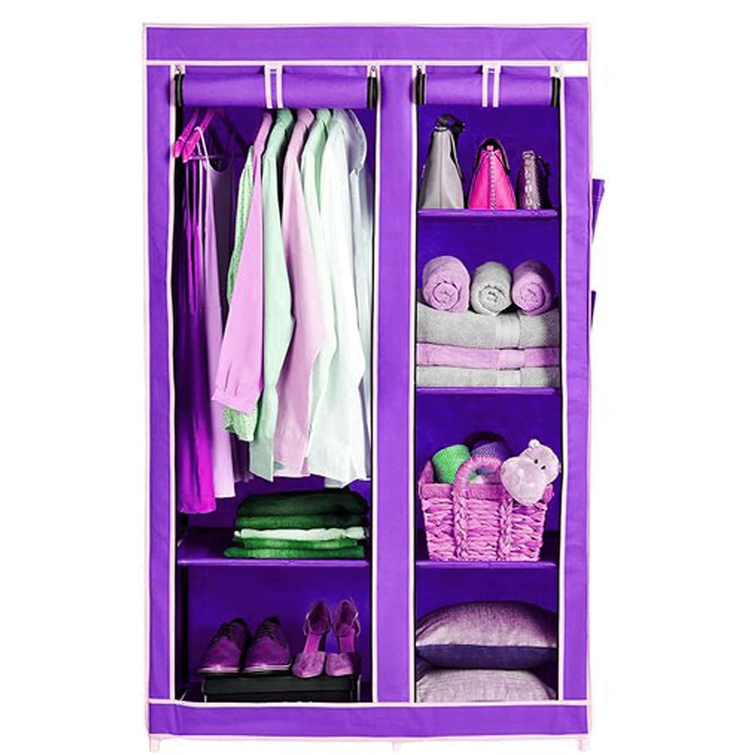 HRM Home 2 Door 6 Shelf PP Collapsible Wardrobe (Finish ColorPurple