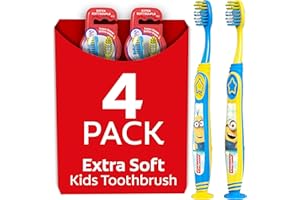 Colgate Minions Extra Soft Toothbrush for Kids with Build In Suction Cup, Ages 5+, 4 Pack