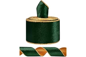 SIMISI RIBBON Green Wide Velvet Ribbon Wired for Christmas Tree, Garland, Wreath, 2.5 Inch 5 Yards