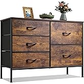 WLIVE Dresser for Bedroom with 5 Drawers, Wide Chest of Drawers for Bedroom, Fabric Dresser for Living Room, Closet, Hallway, Rustic Brown Wood Grain Print