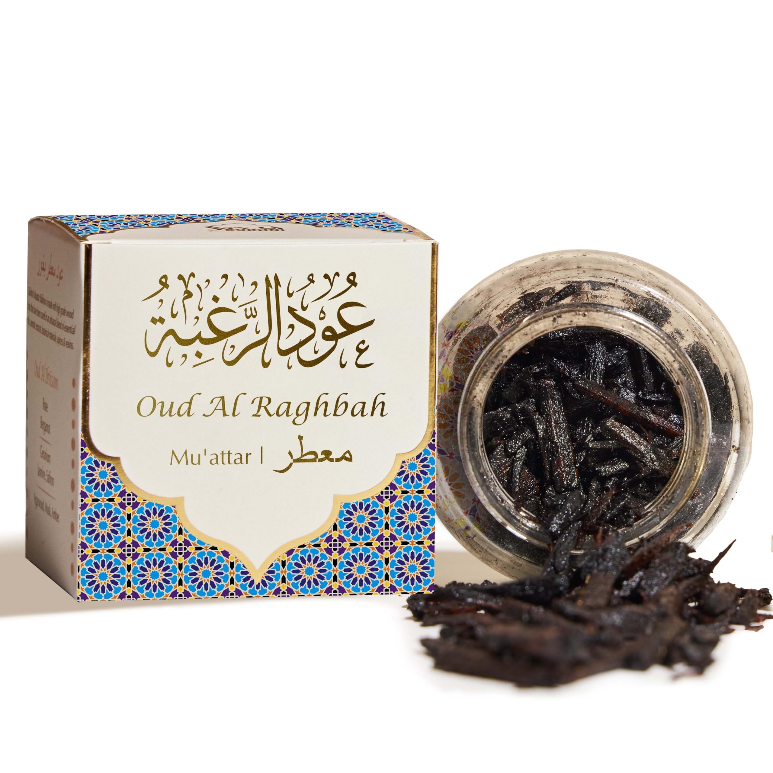 Dukhni Oud Al Raghbah Muattar Bakhoorعود الرغبة معطر بخور 1 jar X 40 grams | Arabic Bakhoor Incense | Aromatic Wood Chips | Zesty Woody Oud Blend | Perfect for Prayer Time | To Relax & Meditate