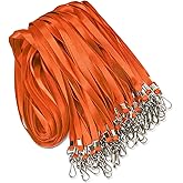 Maileto 50 Pack Orange Flat Lanyard for ID Badge Holder with Swivel Hook and Badge Clip