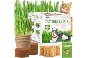 EQUSYM 5Pack Cat Grass Seeds Kit - Cat Grass Seeds Growing Set for Indoor Cats, Non GMO Wheat Seed, Nutrient Soil & Planting Tools, Quick Germination, Perfect for Beginners
