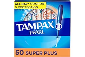 Tampax Pearl Tampons, with LeakGuard Braid, Super Plus Absorbency, Up to 100% Leak and Odor Free Protection, Unscented, 50 Co