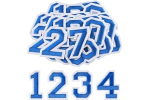 Morcheiong 40 Pcs Iron on Number Patches 0-9, 2 Inch Iron on Embroidered Numbers for Clothing, Pants, Hats, Bags- Blue