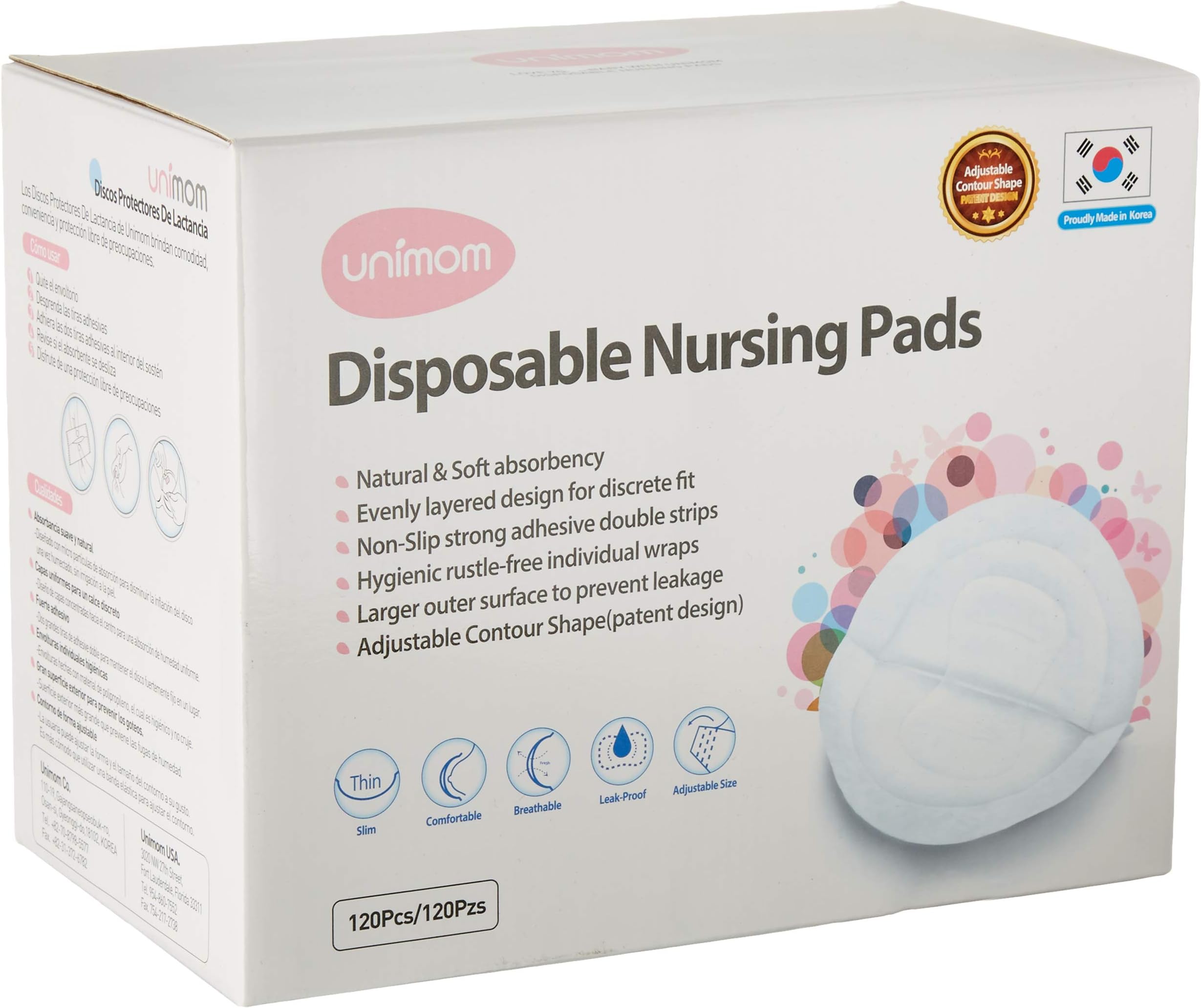 Unimom Disposable Nursing Pads (Box of 120) | Natural Soft Breast Pads With Excellent Absorbency | Discreet Non-Slip Breastfeeding Milk Catcher Shells | Adjustable to Size & Shape You Want