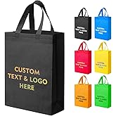 YEEHAW Custom Tote Bags 100pcs,Non-woven Bag with Logo, Custom Reusable Bags with Durable Handle, Ideal for Grocery Shopping, Gifts Wrapping & Travel