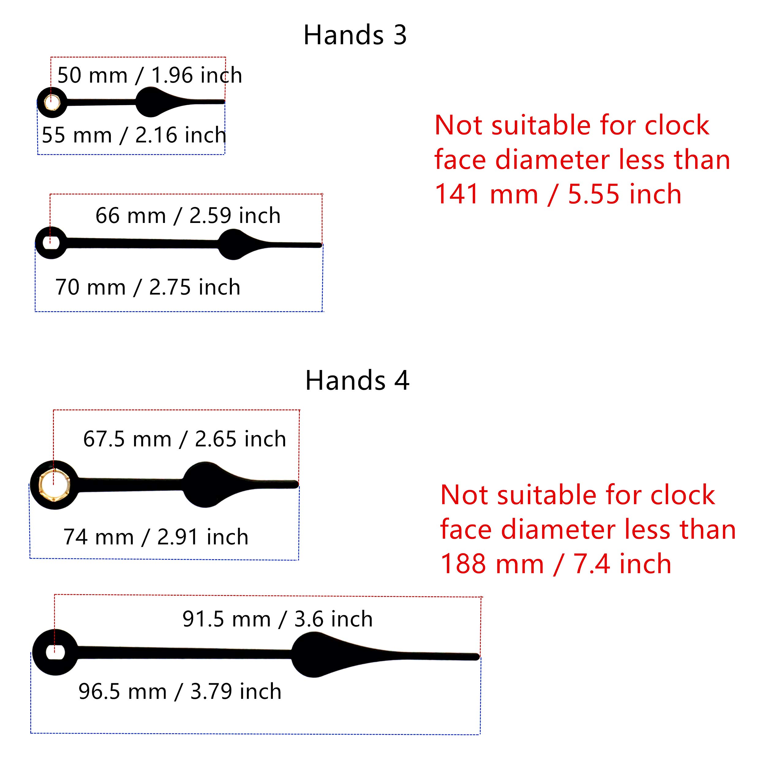 TIKROUND Youngtown 12888 High Torque Long Shaft Clock Movement Mechanism with 4 Sets Hands Total Shaft Length 1-3/32 inch.