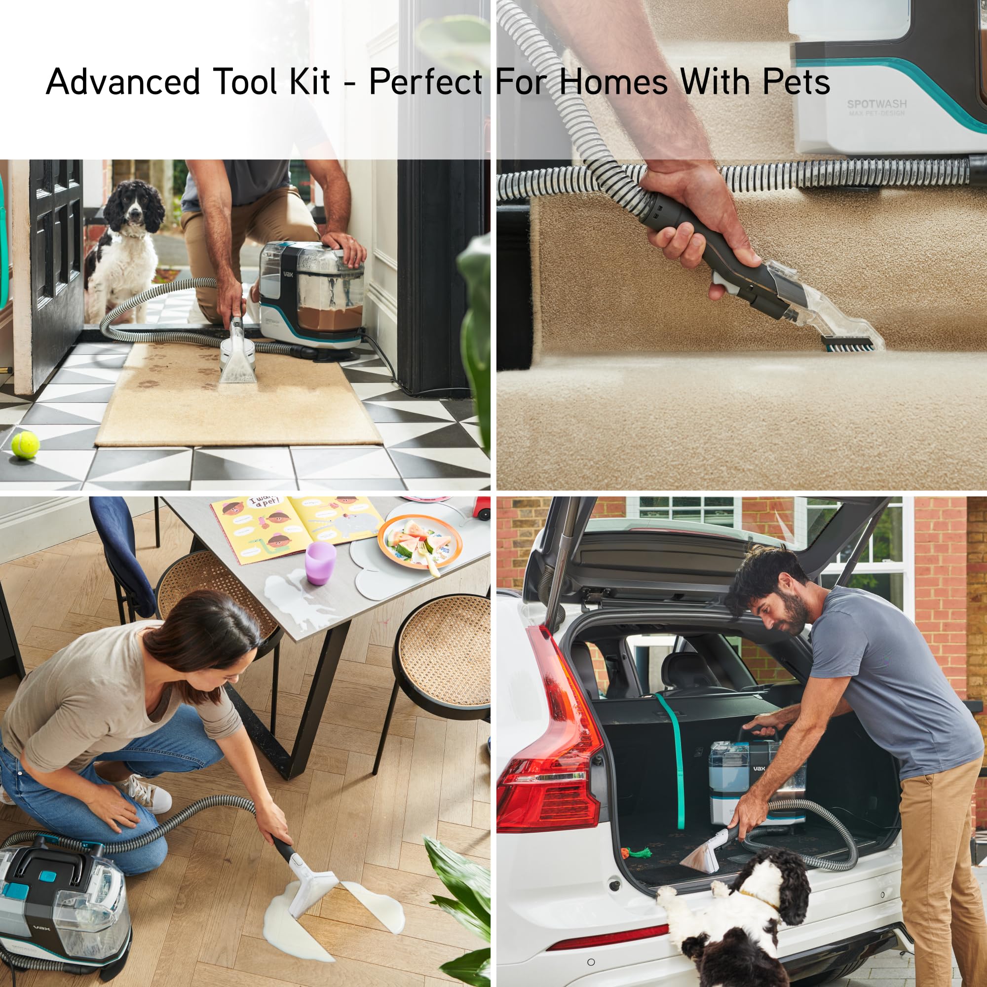 Vax SpotWash Max Pet-Design Spot Cleaner, Carpet Cleaner Machine, Upholstery and Sofa Cleaning, XL Tanks, Motorised, Crevice & Pet Tools for Spills & Stains, Included Solution, White/Blue, CDSW-MPXP