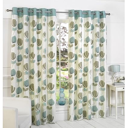 Lotti Modern Retro Floral Printed Design Readymade Lined Eyelet