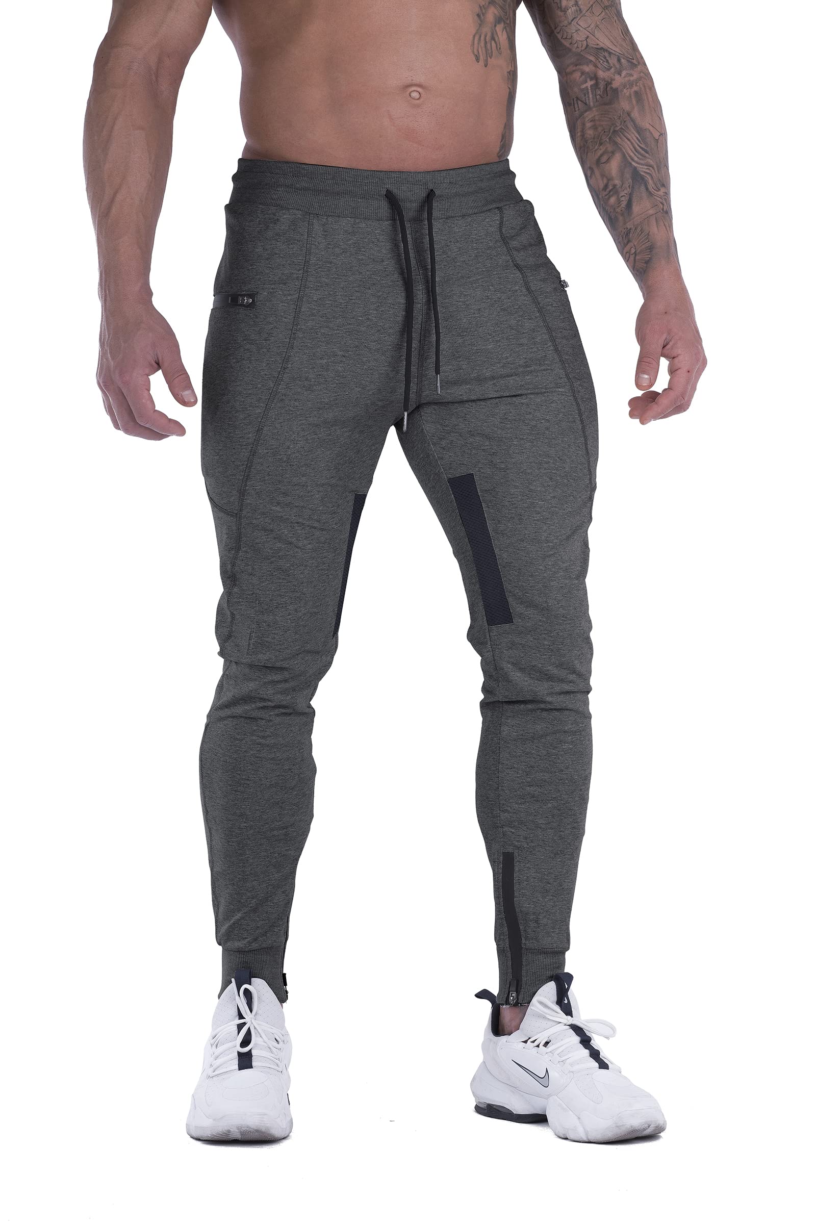 Photo 1 of ** VERY USED** FIRSTGYM Mens Joggers Sweatpants Slim Fit Workout Training Thigh Mesh Gym Jogger Pants with Zipper Pockets Dark Grey size L
