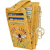 Miss Adola Cute Card Wallet Women - Small Wallets with Keychain Yellow Bee RFID Credit Cardholder Aesthetic Fashion Design Coin Purse for Female Ladies Teen Girls