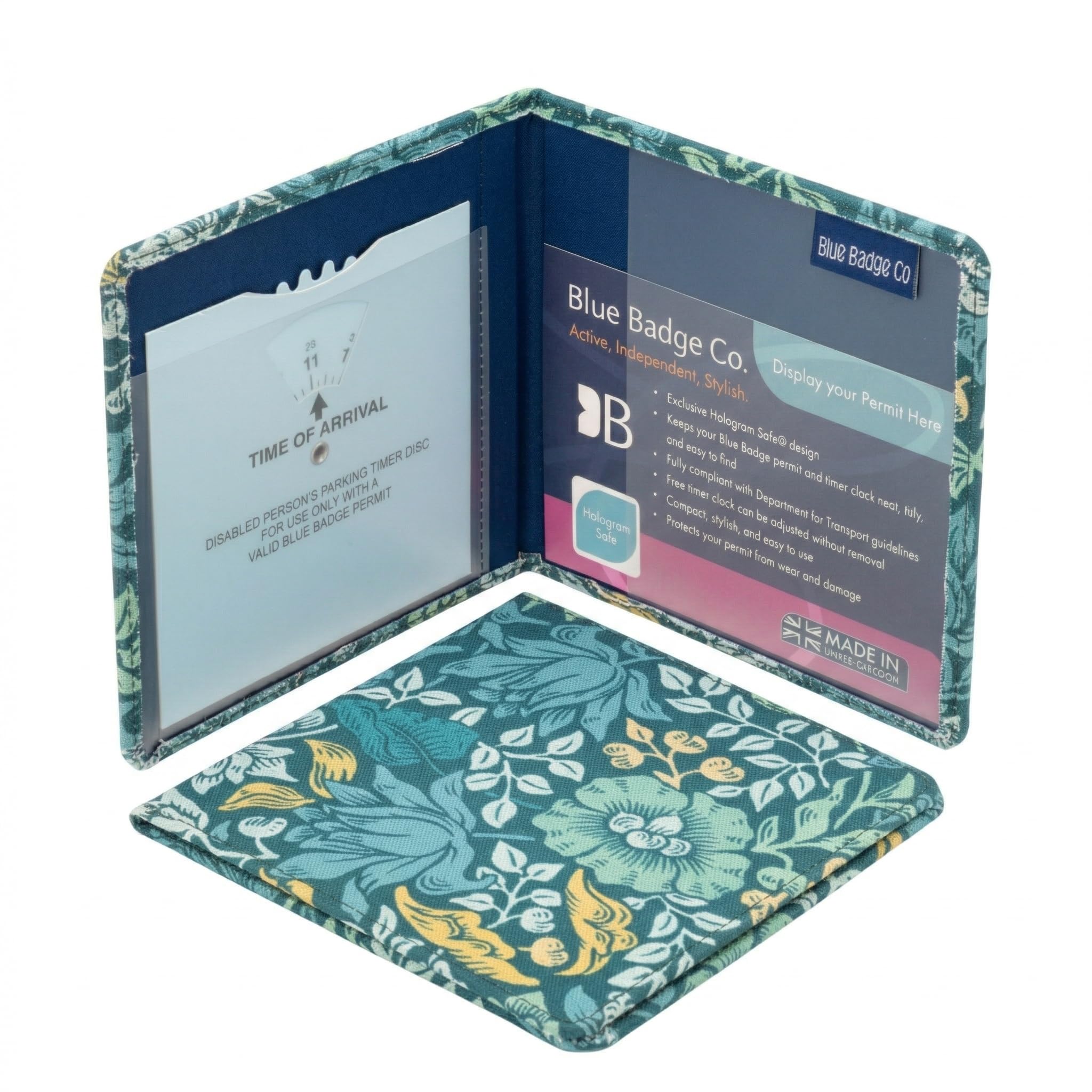 Blue Badge Co Disabled Parking Permit Wallet in William Morris Mallow Teal, Hologram-Safe UK Made Wallet, Disabled Parking Permit Cover Holder Includes Timer Clock, Disabled Badge Holder for Car