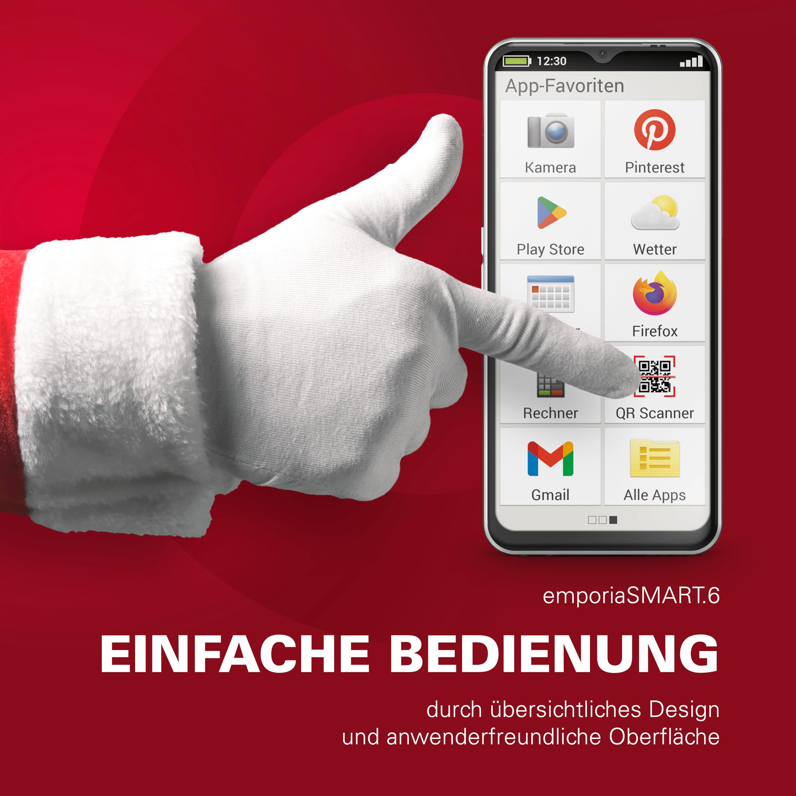 emporiaSMART.6 - Senior Mobile Phone with 5G VoLTE, Contract-Free Senior Smartphone, Mobile Phone with Emergency Button, 6.58-Inch Display, Android 13, 50 MP Camera, Black