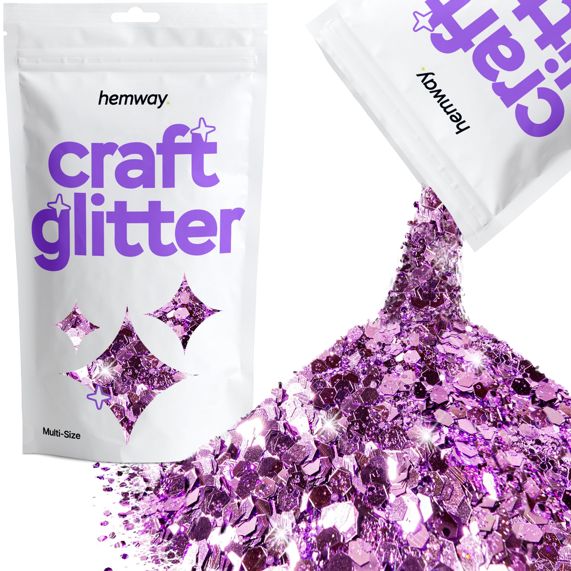 Hemway Craft Glitter Lavender Purple 100g Multi Size Glitter for Crafts, Resin, Cosmetic, Nail, Face, Body, Festival, Tumblers, Art, Candle, Crafting