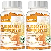 Nutravita Glucosamine Chondroitin Gummies with MSM & Elderberry Extra Strength - Joint Support, Antioxidant Immune Support Supplement for Adults, Men & Women.120 Orange Chews