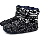 GPOS Knit Rock Wool Warm Men Indoor Pull on Cozy Memory Foam Slipper Boots Soft Rubber Sole