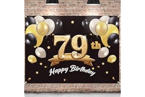 PAKBOOM Happy 79th Birthday Banner Backdrop - 79 Birthday Party Decorations Supplies for Men - Black Gold 4 x 6ft