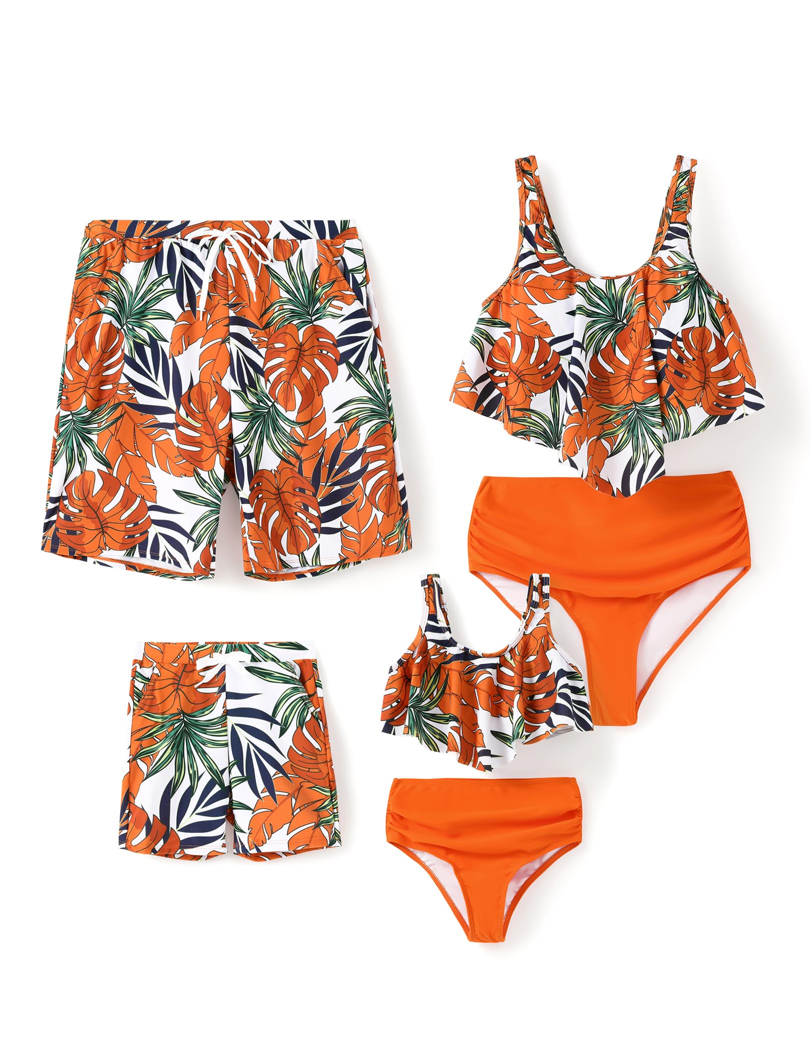 Photo 1 of PATPAT Family Matching Swimsuits Mother Son Matching Swimsuits Hawaiian Tropical Orange Palm Leaf Print Dad and Son Matching Swim Trunks Beach Vacation Shorts for Toddler Boy 3-4 Years