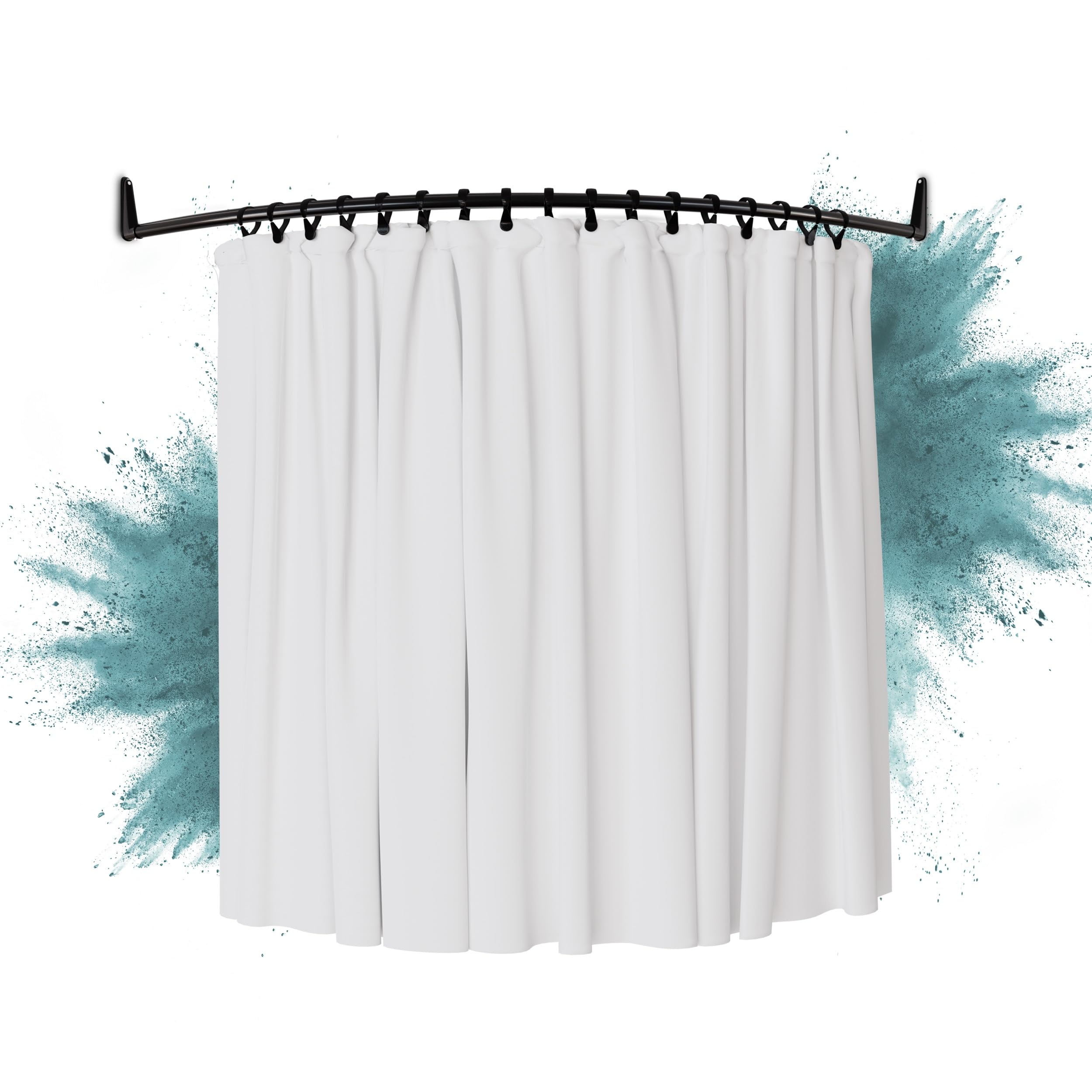 Erica Rounded Shower Rail, 140x140 cm, Curved Shower Rod for Corner Baths, Wall Mounted, Support without Ceiling Bracket, Semi Gloss Black Powder Coating, 100% Rustproof