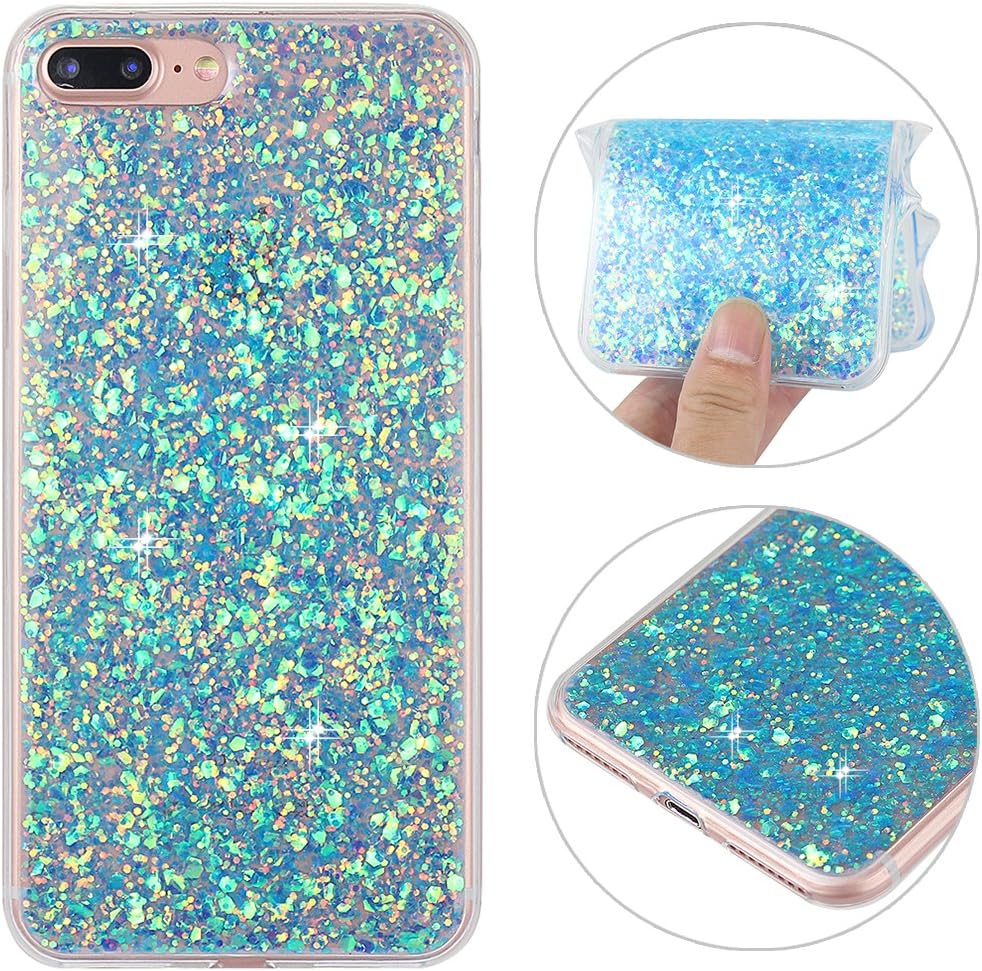 iPhone 8 Plus Bling Case, iPhone 7 Plus Back Cover, Rosa Schleife Sparkle Bling Glitter Soft Acrylic Gel TPU Bumper Phone Case Protective Shell Cases Covers for iPhone 7 Plus/iPhone 8 Plus (5.5")