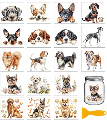 BEUNITONE 12 Sheets Cartoon Dog Rub-on Transfers - Waterproof Decals For Cups, Glass, Furniture & Crafts