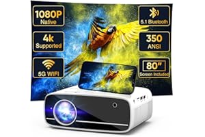 【Projector Screen Included】 TMY Real 1080P Projector with WiFi and Bluetooth, 4K Supported, 300ANSI, Portable Mini Projector 