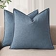 Foindtower Set of 2, Decorative Linen Soild Throw Pillow Covers Soft Accent Cushion Euro Case Boho Farmhouse Pillowcase for Chair Couch Sofa Bedroom Living Room Home Decor 16 x 16 Inch Misty Blue
