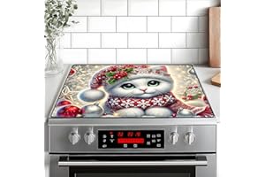 BVBOX Christmas Stove Top Cover Snowman Stove Top Cover for Home Decoration Kitchen Pad Non-Stick Washable Cooktop Covers Countertop Protector Keep Stove Clean 28"x20" (Cat)