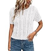 MASCOMODA Women Summer Cable Knit Crochet Cardigan Sweaters Casual Button Short Sleeve Sweater Cute Beach Hollow Out Knit Top