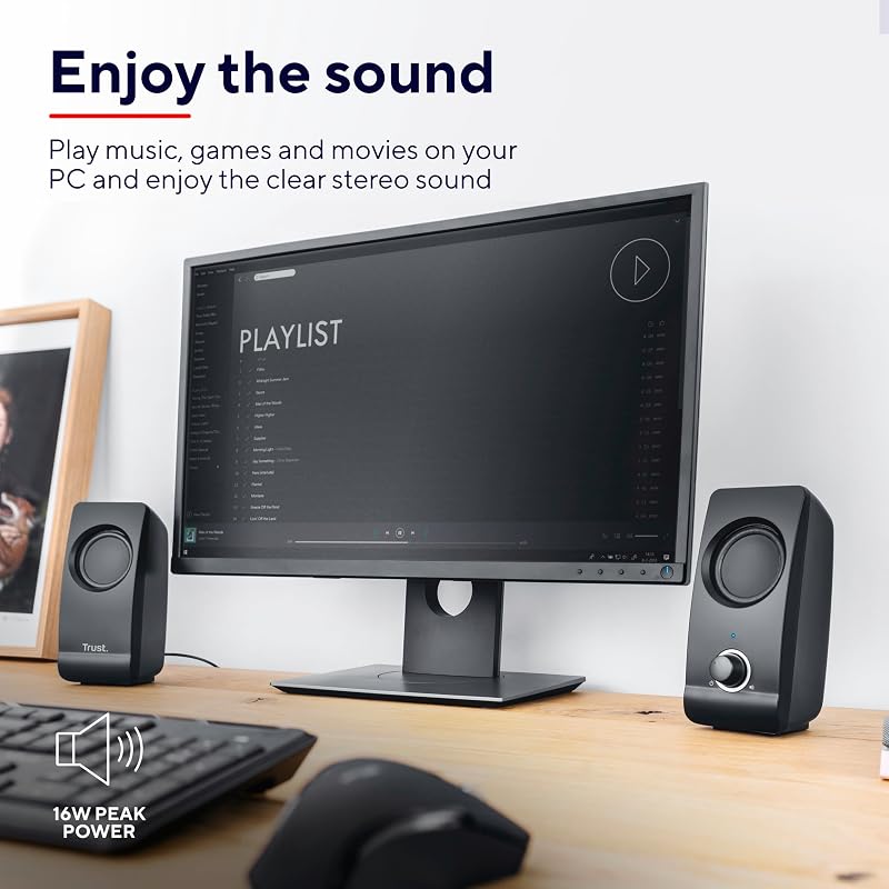 Remo 2.0 PC Lautsprecher Boxen 16 W (8 W RMS), 3,5 mm Audioanschluss, Stromversorgung über USB, Kompaktes Soundsystem, Stereo Lautsprecherset für Computer, Laptop – Schwarz