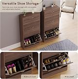 Vida Designs Walnut Shoe Cabinet 3 Pull-Down Drawers Hallway Storage view 4