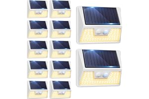 vighep 12 Pack Solar Lights Outdoor Motion Sensor, Waterproof Fence Lights with 3 Lighting Mode, Warm White LED Deck Lights for Outside Wall Yard Steps Stairs Garden - White