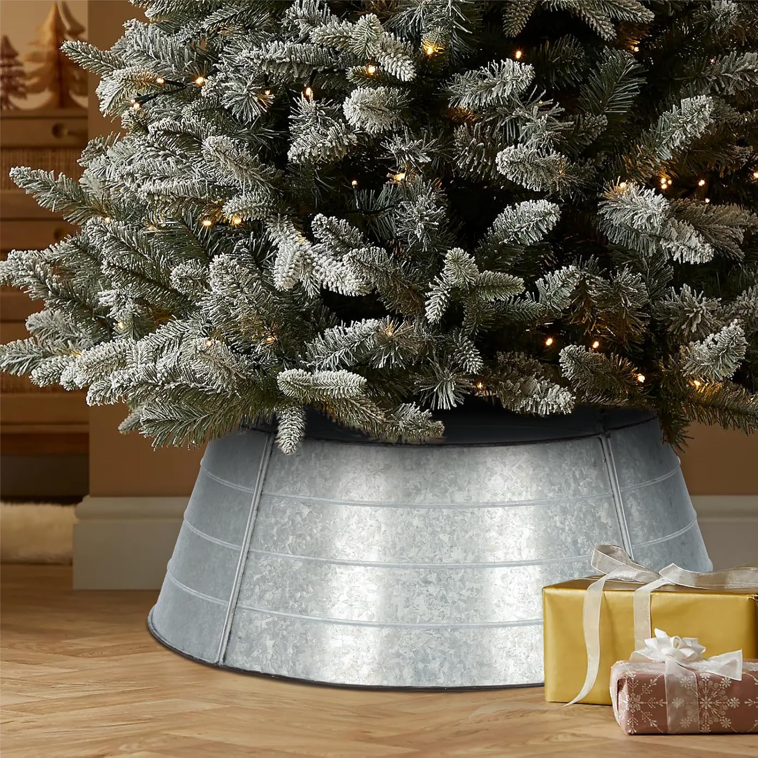 Tree Stands - BAYN Metal Christmas Tree Collar, 23-Inch Diameter Base Cover Christmas Tree Ring Stand-Galvanized