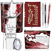 Watersay 6 Pcs Valentine's Day Pastor's Wife Appreciation Gifts 20oz Marble Tumbler Christian Makeup Bag A6 Journal Ballpoint Pen Inspirational Thank You Gift for Church Women Coworker(Red)