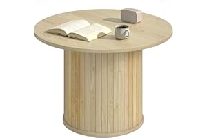 HOMCOM Round Coffee Table, 24" Center Table with Slatted Column Base, Felt Footpads for Living Room, Natural Wood