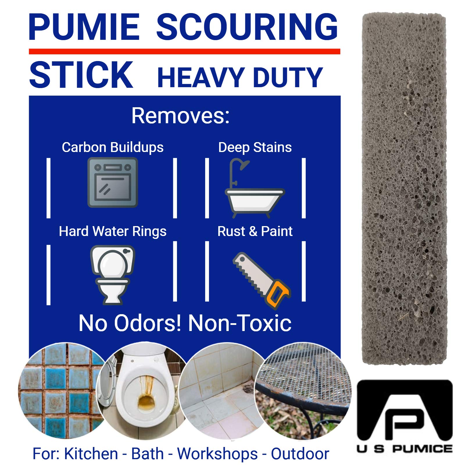 6-Pack PUMIE HDW Scouring Stick for Toilet Bowl Cleaning, Cleans Toilet Bowl Hard Water Rings, Buildups, Rust & Tough Stains, Perfect Pumice Stone for Cleaning Bathtub, Pools, Kitchens, Sinks & Grills