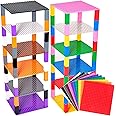 Strictly Briks Stackable Base Plates Lego Compatible - Stackable Rainbow Building Bricks for Towers, Shelves & More - 12 Base Plates & 80 Stackers - 6x6 Inches