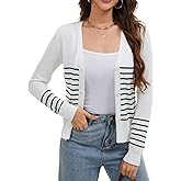 LUXEBOLD Women Striped Cardigan Sweaters Button Down V Neck Open Front Long Sleeve Knit Sweater Fall Trendy Lightweight Coat
