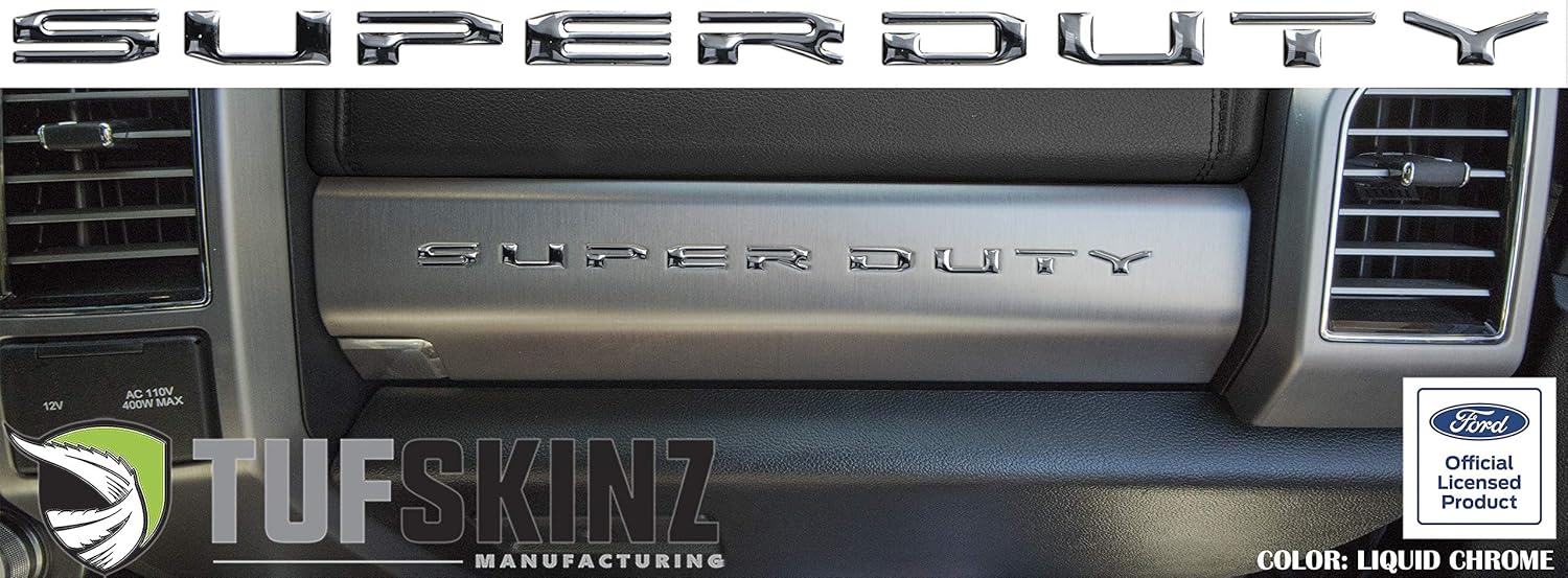 TUFSKINZ |"Super Duty" Glove Box Letter Inserts Fits 2017-Up Ford Super Duty - 10 Piece Kit (Liquid Chrome)