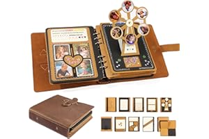 FASJOSMA Handmade Genuine Leather Scrapbook Photo Album – DIY 3D Interactive Memory Book for Wedding, Baby, Family Photos (Travel, Anniversary, Birthday Gift)- Brown
