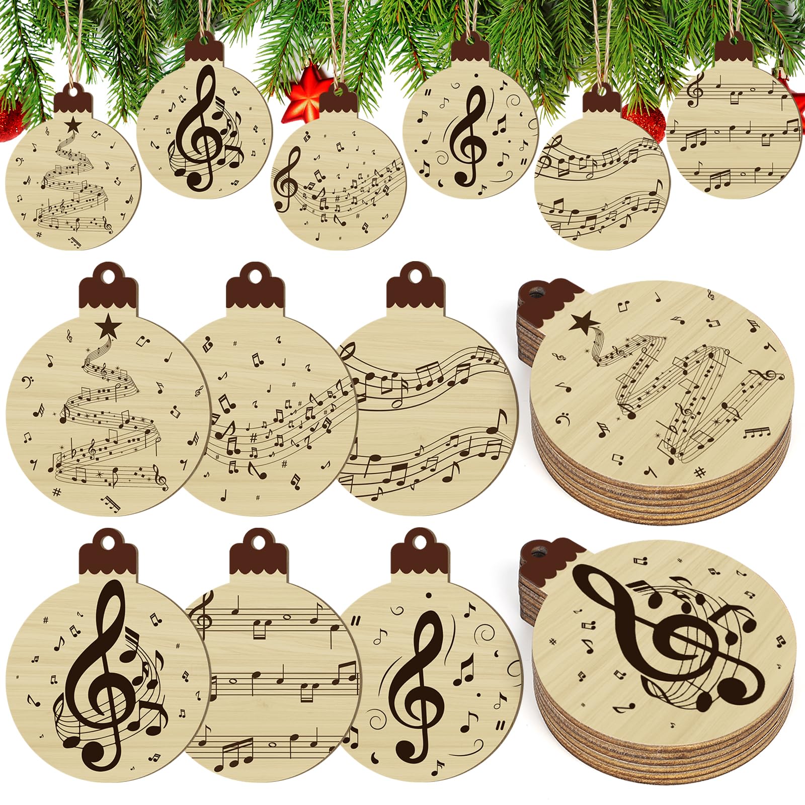 Photo 1 of 36Pcs Wooden Christmas Musical Notes Ornament for Christmas Tree Decoration Treble Clef Ornaments Music Sheet Wood Hanging Nativity Vintage Note Decor Holiday Party Sign Xmas Merry