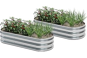 KFN 2pcs Galvanized Raised Garden Bed,Raised Garden Bed Kit-Oval Metal Flower Box,Large Planter Vegetable Box Outdoor,Planting for Vegetables,Flower,Herb,4FT,0.7mm